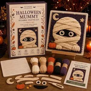 Complete Halloween mummy DIY fabric weaving kit with all materials included