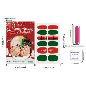 Detailed dimensions of Nymixa Christmas soft gel nail sticker kit with accessories
