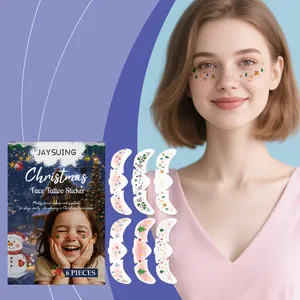 Detail view of 6 pieces Christmas face tattoo stickers with holiday themed patterns