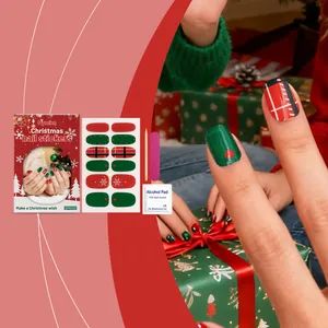 Festive Christmas soft gel nail sticker set including alcohol pad and nail file tools