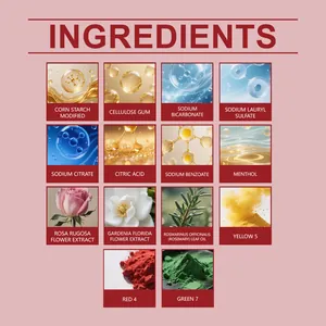 Detalle de los ingredientes del set de bombas de baño hidratantes OCEAURA para piel.