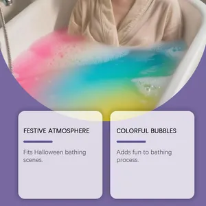 Vista detallada de burbujas multicolores de una bomba de baño de Halloween en la bañera