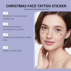 Close-up of a Christmas face tattoo sticker on a model for festive party makeup