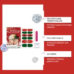 Detailed view of Christmas gel nail sticker set with ingredient benefits