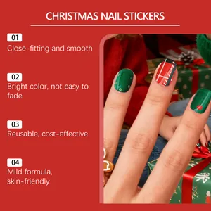 Christmas soft gel nail stickers showing application details and product features