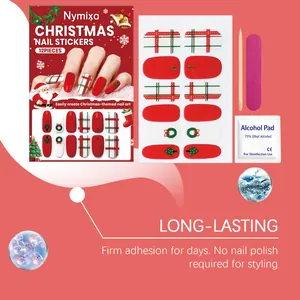 Weihnachts-Softgel-Nagelsticker-Set mit roten festlichen Designs und Applikations-Kit