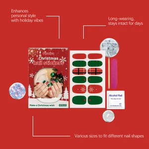 Complete Christmas soft gel nail sticker set featuring DIY festive patterns and manicure tools