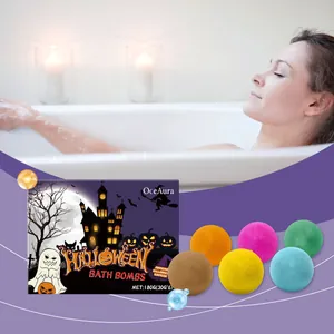 OCEAURA Juego de Bombas de Baño de Halloween Con 6 Colores Aceites Esenciales Naturales Hidratantes Regalo Festivo