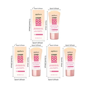 Diagrama de dimensiones detallado de Zephoco BB Cream con medidas del producto y del empaque.