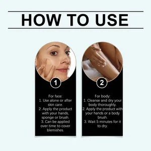 Step-by-step instructions for applying ivory long-lasting concealer to face and body.