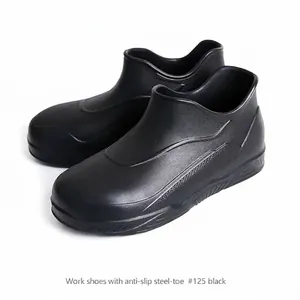 Black anti-slip safety work shoes with steel toe for industrial factory protection