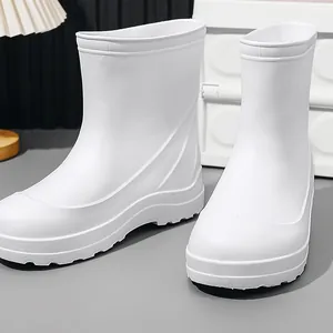 Weiße mittelhohe EVA-Regenstiefel, wasserdichte und rutschfeste Stiefel für Küche und Außen
