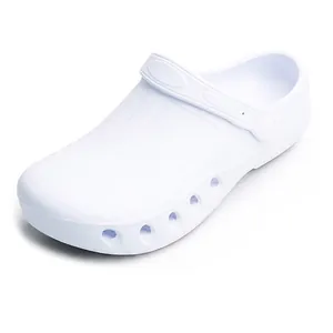 Detailed side view of white anti-slip work clogs for medical and kitchen use