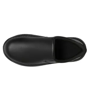 Detailed top view of men's black waterproof oil-proof non-slip slip-on chef work shoes