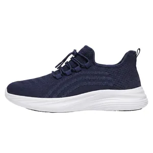 Side view of breathable navy blue non-slip work shoes for chefs and kitchen staff