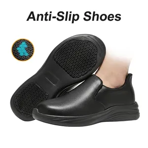 Chaussures de Travail Imperméables Antidérapantes Hommes Femmes Chaussures de Chef Résistantes à L'huile Service Cuisine PU Cuir Caoutchouc