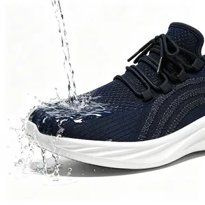 Close-up showing waterproof feature on navy blue breathable non-slip chef shoes