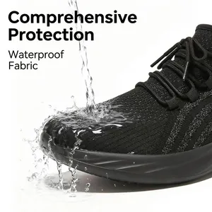 Black waterproof anti-slip work shoes with breathable mesh for chefs and catering