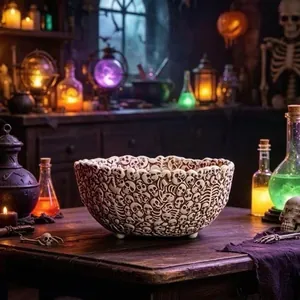Detailansicht der Harz-Totenkopfschale für die Halloween-Tischdekoration