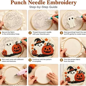 Stap-voor-stap handleiding voor Halloween spook punch needle borduurpakket instructie