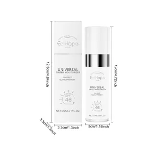 Detailed dimension view of EelHope 30ml SPF 46 tinted moisturizer bottle and packaging.