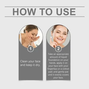 Two-step visual guide demonstrating how to clean face and apply liquid foundation evenly
