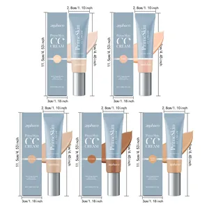 Detailed view of ZEPHOCO PrimeSkin CC Cream with five shades and product dimensions