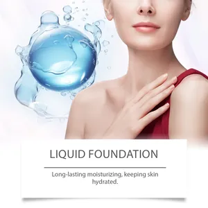 Detail of hydrating liquid foundation on smooth skin with water droplet graphic