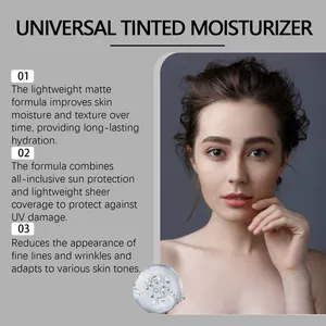 Universal tinted moisturizer for hydrating, skin protection, and anti-aging benefits.