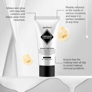 Close-up of Zephoco concealer liquid foundation tube highlighting radiant skin benefits