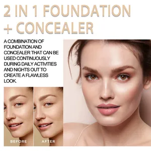 Detailed before and after comparison of 2-in-1 foundation and concealer for flawless skin