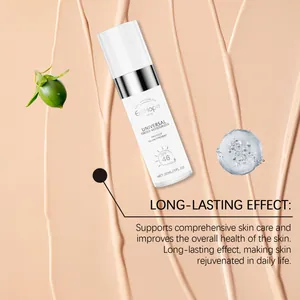 Detailed view of EelHope SPF 46 tinted moisturizer with cream texture backdrop.