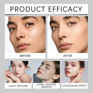 Comparison of air cushion foundation coverage showing before and after effects on skin texture.