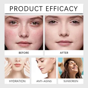 Product efficacy chart showing skin improvement with hydration and sun protection benefits.