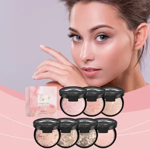 Detailed view of Zephoco baked foundation palette shades with floral packaging box