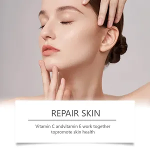 Professional skincare detail showing healthy glowing skin with Vitamin C and E repair