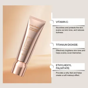 Close-up of HOYGI concealing foundation tube showing skin-brightening ingredients info.