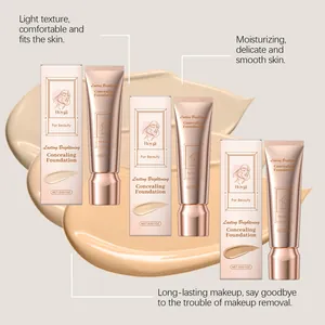 Macro detail of HOYGI concealing foundation texture and sleek rose gold packaging tubes