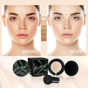Base de maquillaje BB cushion de hongo con efecto antes y después de la cobertura