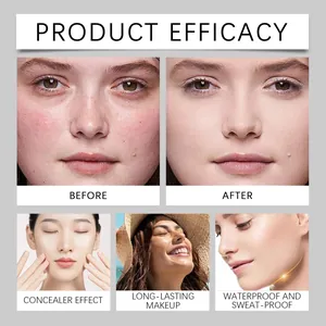 Before and after comparison of foundation concealer with waterproof and long-lasting effect.