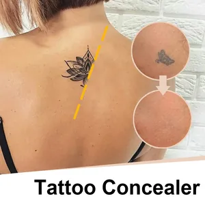 Crema correttore per tatuaggi impermeabile che mostra l'effetto prima e dopo sulla pelle
