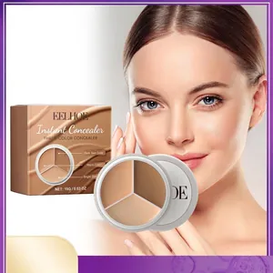 EELHOE Three Color Concealer Palette Moisturizing Full Coverage Face Cream For Dark Circles Acne Pores Blemishes Natural Makeup