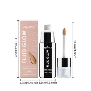 Dimensiones detalladas del iluminador ZEPHOCO Fluid Glow tono Caramel con aplicador