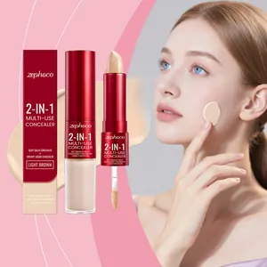 Zephoco 2-in-1 multi-use concealer stick and liquid in light brown, long-lasting makeup.