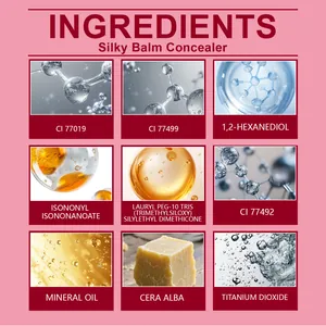 Ingredient list for Zephoco silky balm concealer featuring mineral oil and wax