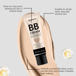 Vista de detalle del tubo de BB cream ZEPHOCO con textura cremosa de maquillaje beige