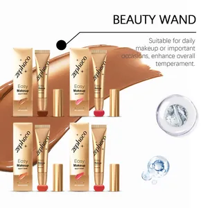 Multi-shade liquid blush collection with macro textures and cushion applicators