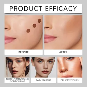 Detailed liquid blush efficacy view showing professional before and after makeup results