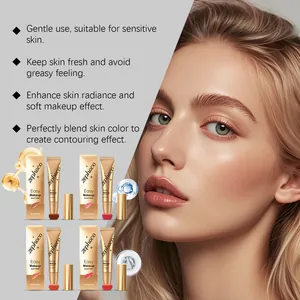 Close-up of ZEPHOCO liquid blush wands and model showing a soft radiant makeup effect