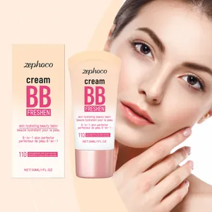 Détail du tube et de l'emballage de la BB crème hydratante ZEPHOCO avec mannequin.